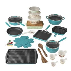 The Pioneer Woman Painted Meadow Teal 34-Piece Aluminum Cookware Combo Set
